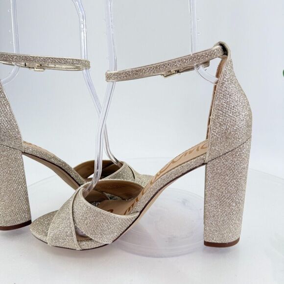 Sam Edelman Womens Yancy Heeled Ankle Strap Sandals Size 10 M Silver Shimmer - Picture 15 of 16